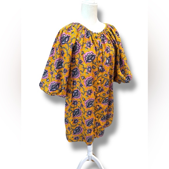 Rhode Paloma Dress in Gold Lotus‎ Print Oversized Button Resort Chic Medium - Picture 6 of 15